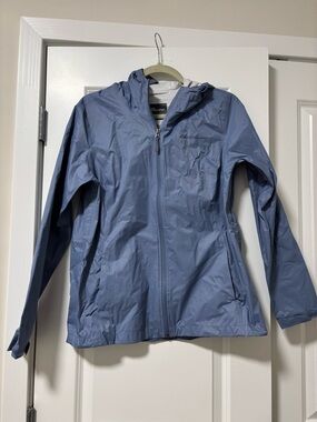 Eddie Bauer Dusty Blue Hooded Rain Jacket